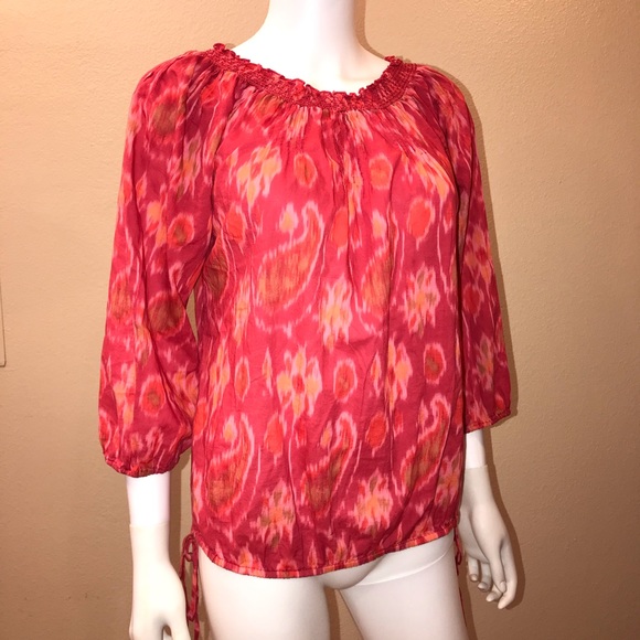 Lucky Brand Tops - Lucky Brand Boho Peasant Top Womens Size Small On Off Shoulder Pink Orange